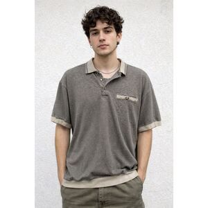 VTG Polo Shirt Houndstooth Contrast Trim Cotton Heritage Preppy Y2K Men sz Large